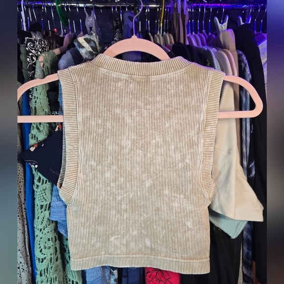 #0519 L/XL NEW ZENANA Lt Caramel Stone Wash Ribbd Brami Semi Crop Fits 38A-40DD - Picture 6 of 12